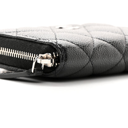 Chanel Caviar Quilted Zip Around Coin Purse Wallet On Chain Black 9 of 11