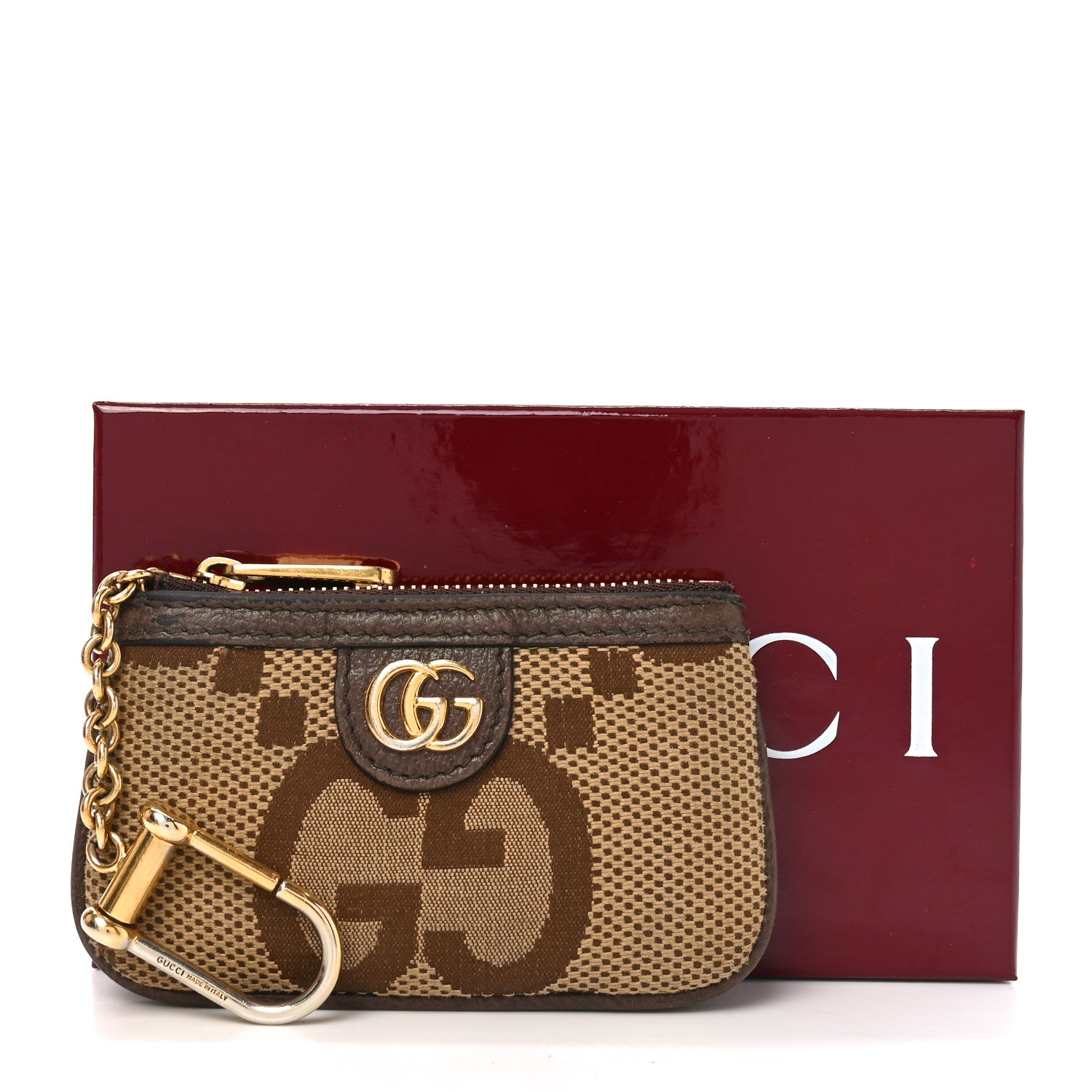 Gucci Monogram Jumbo GG Textured Dollar Calfskin Ophidia Key Case Camel Ebony New Acero 8 of 8