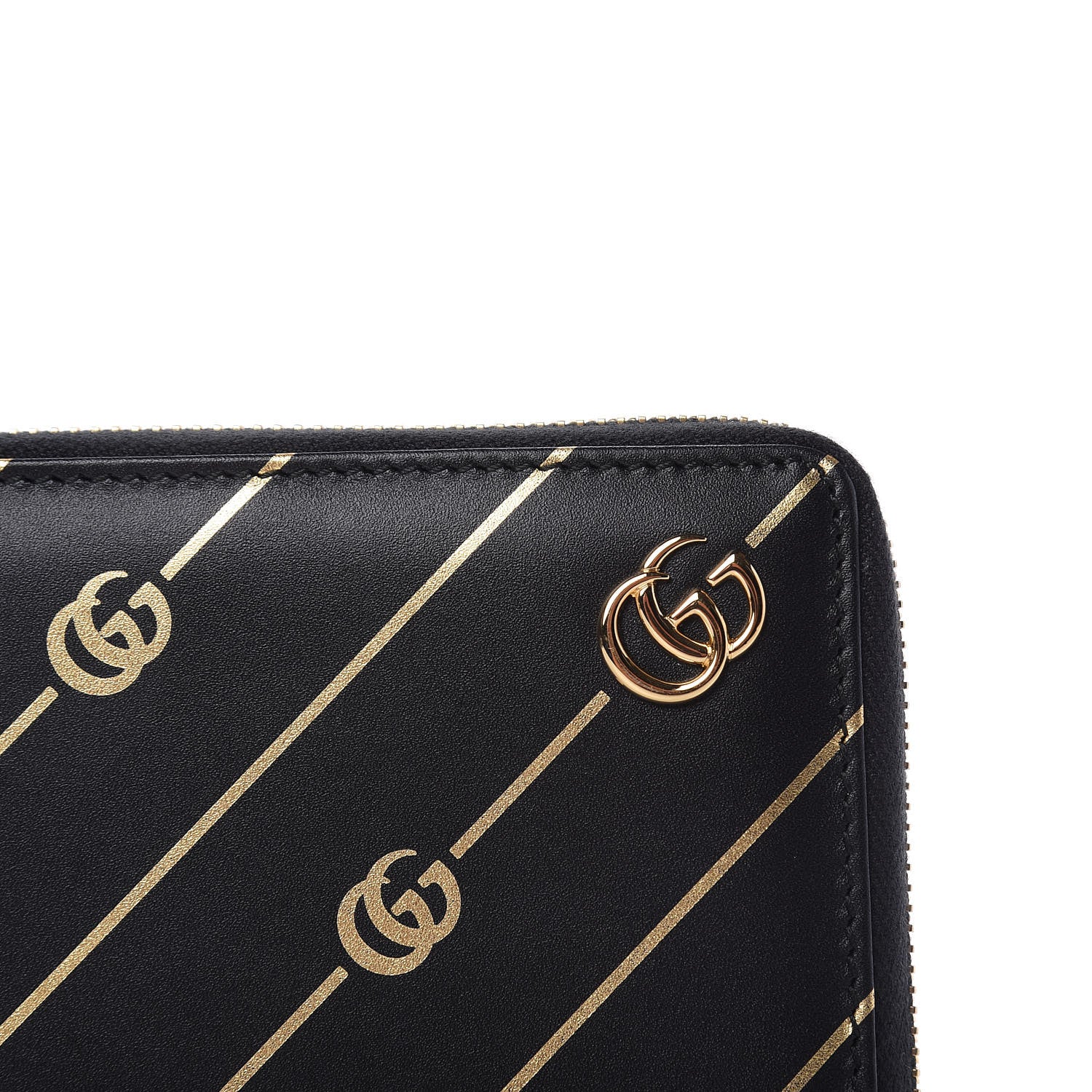 Gucci Moon Calfskin Diagonal GG Zip Around Wallet Black Gold 7 of 8