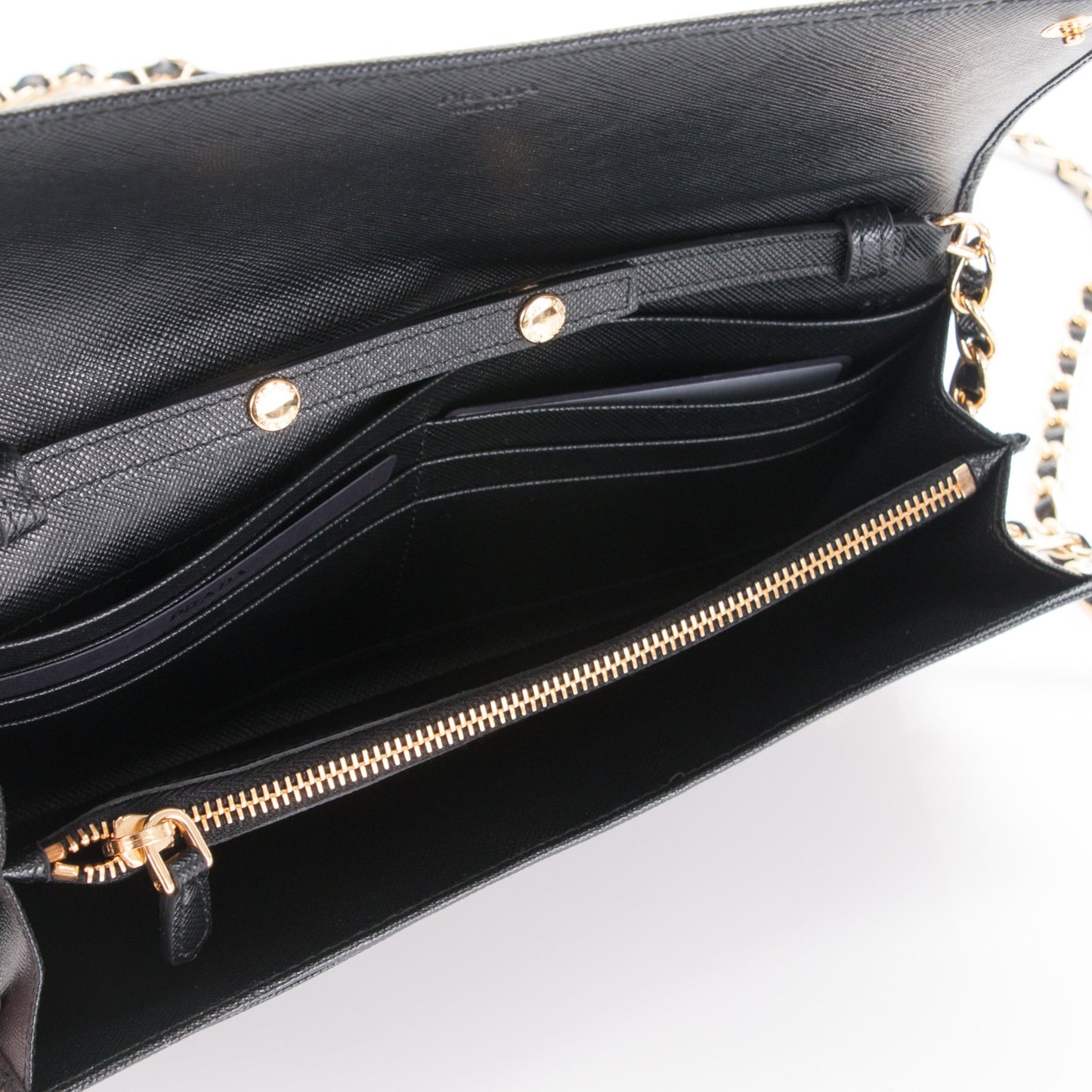 Saffiano Metal Oro Chain Wallet Nero Black