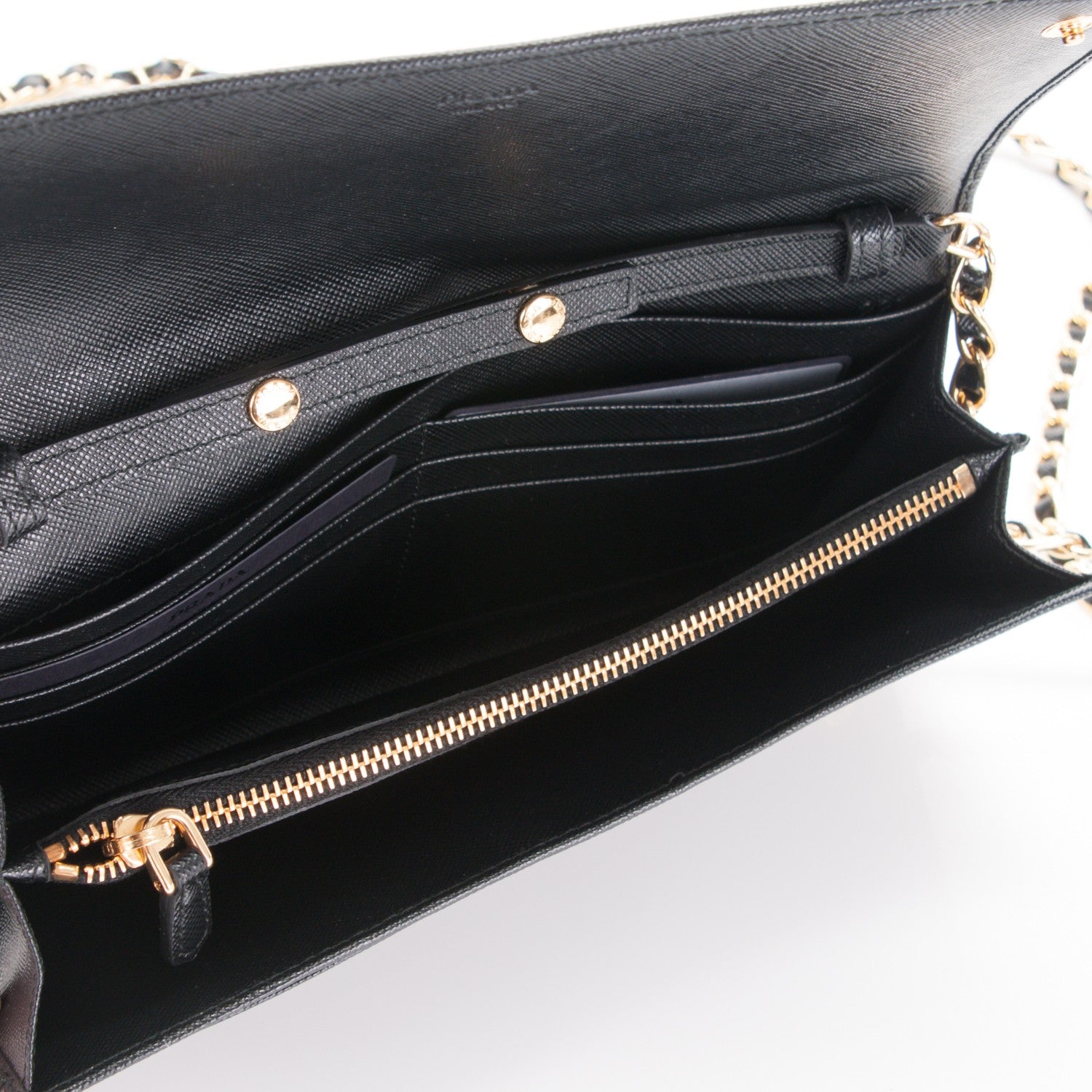 Prada Saffiano Metal Oro Chain Wallet Nero Black 5 of 7