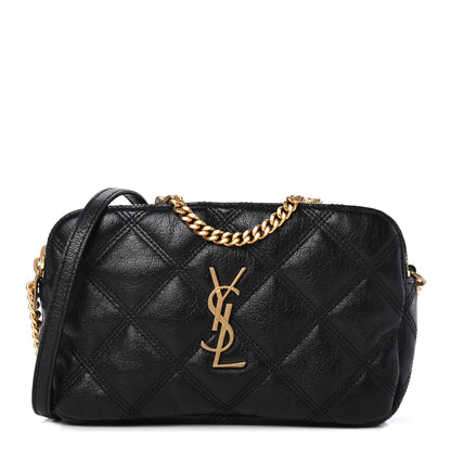 Saint Laurent Grained Lambskin Quilted Mini Becky Double Zip Bag Black 1 of 10