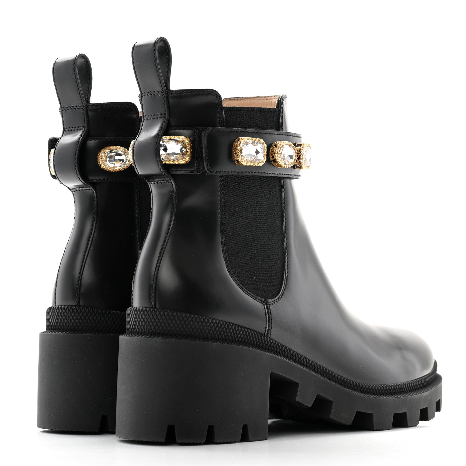 Gucci Calfskin Crystal GG Trip Chelsea Ankle Boots 36 Black 4 of 9