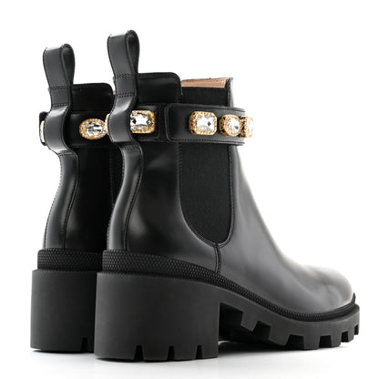 Gucci Calfskin Crystal GG Trip Chelsea Ankle Boots 36 Black 4 of 9