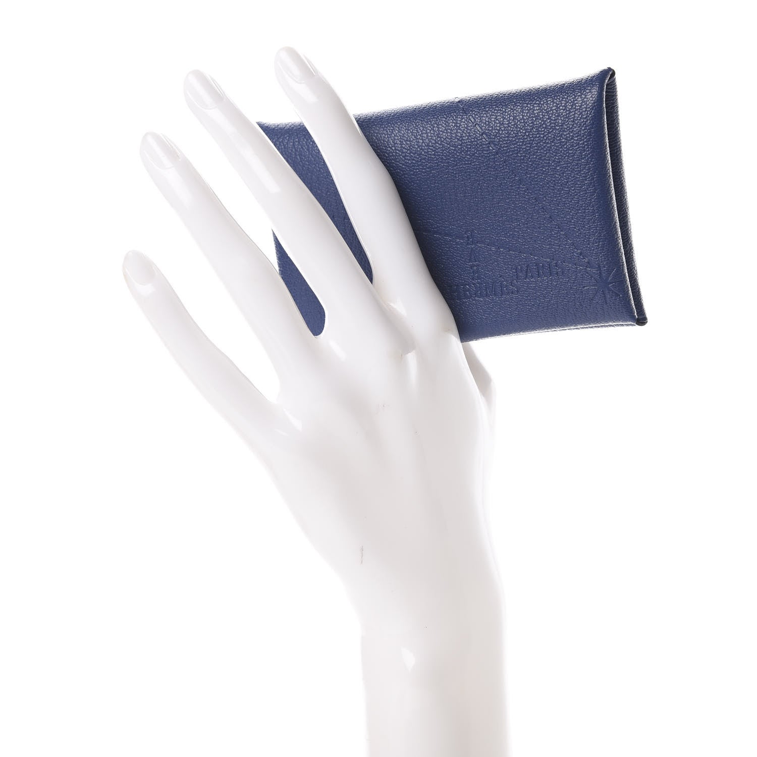 Hermes Chevre Mysore Embossed Calvi Card Case Bleu Brighton 2 of 8