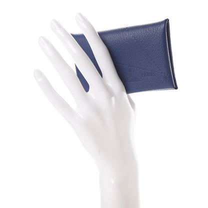 Hermes Chevre Mysore Embossed Calvi Card Case Bleu Brighton 2 of 8