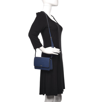 Prada Saffiano Lux Flap Wallet with Strap Bleuette 2 of 10