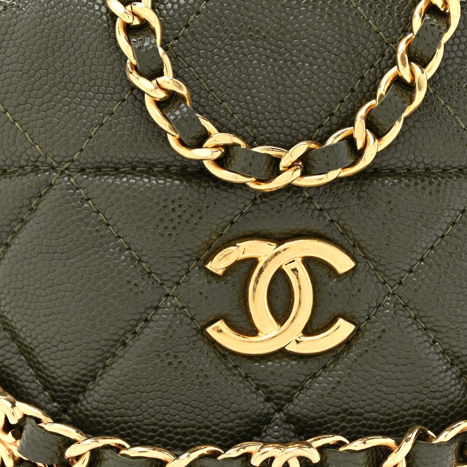 Chanel Caviar Quilted Coco First Bucket Clutch With Chain Khaki 8 of 11