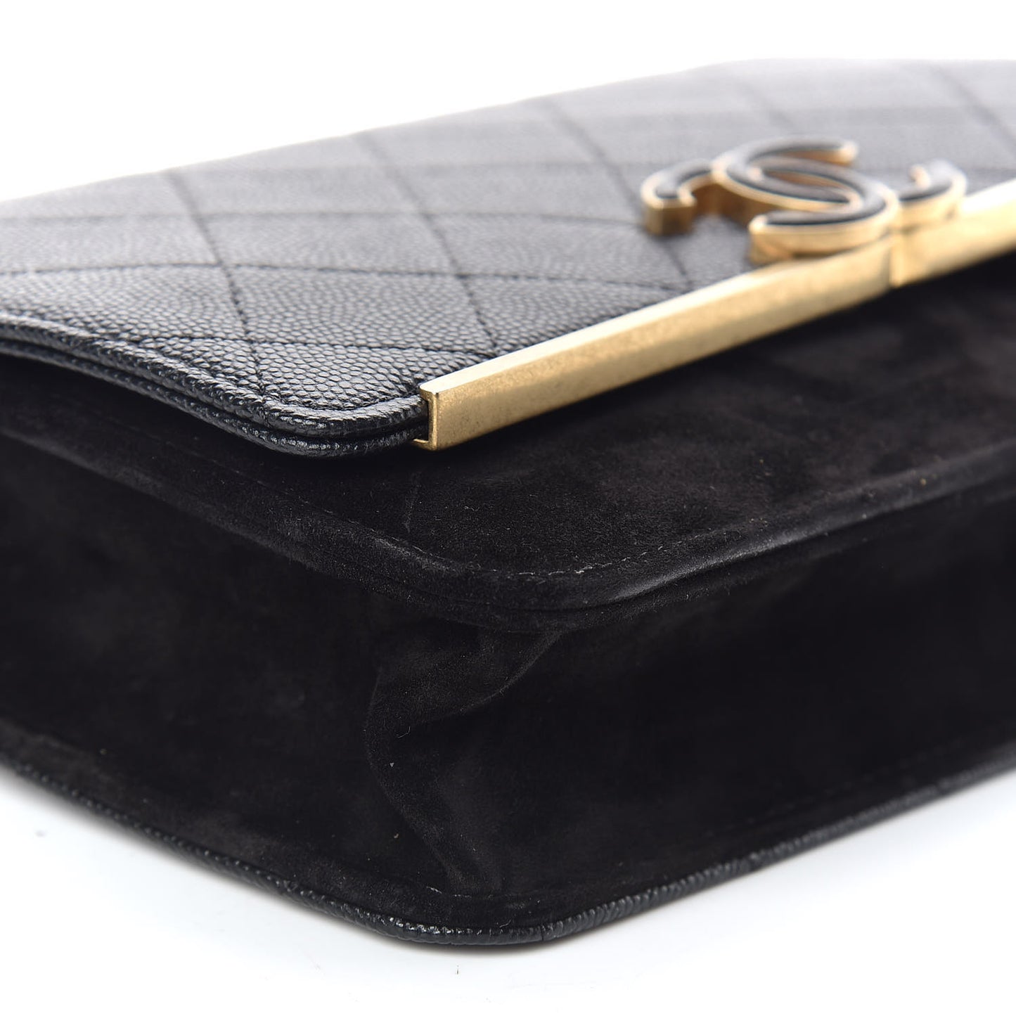 Caviar Suede Stitched Lady Coco Wallet On Chain WOC Black