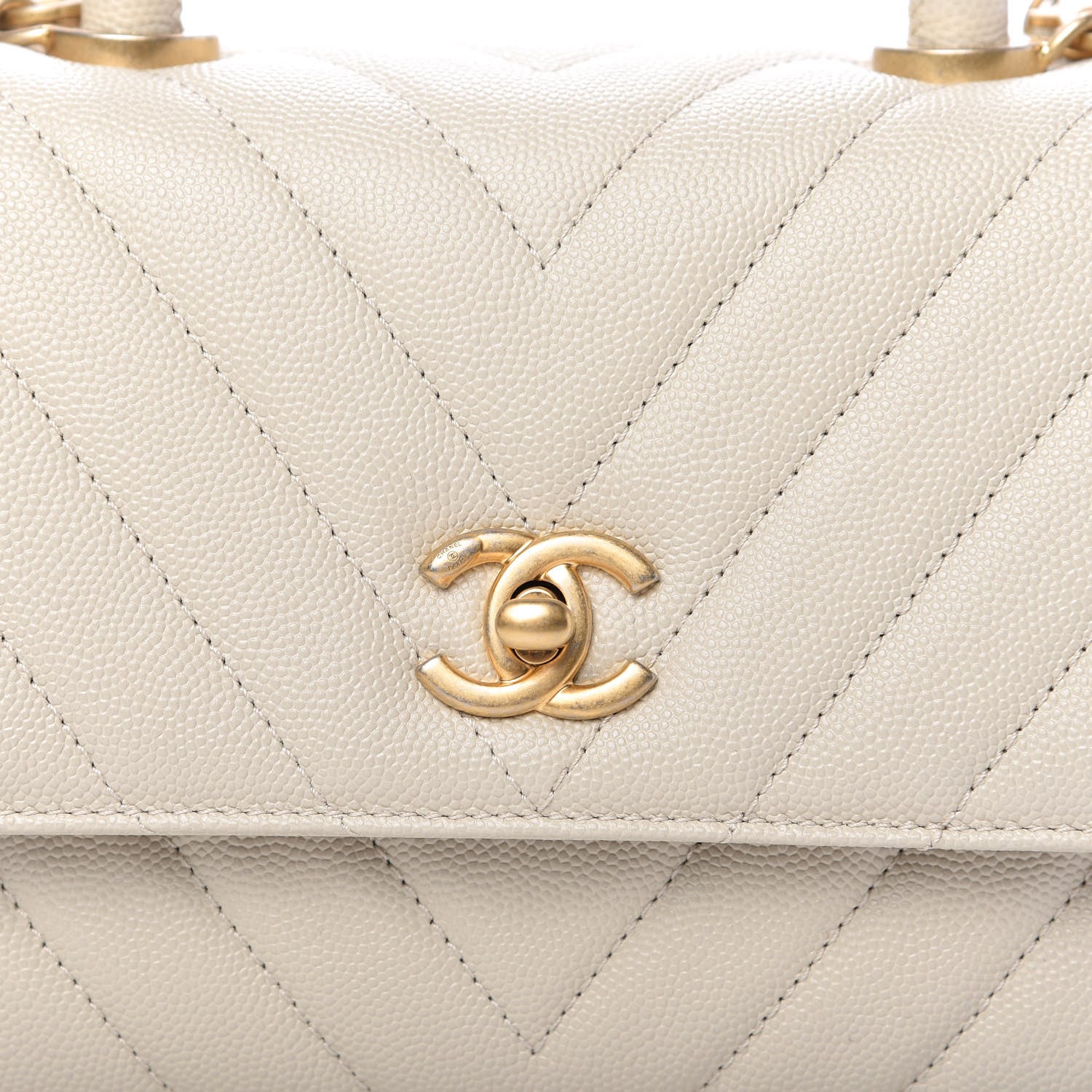 Chanel Caviar Chevron Quilted Mini Coco Handle Flap Ivory 10 of 11