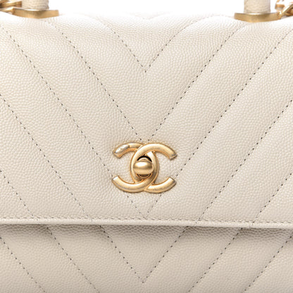 Chanel Caviar Chevron Quilted Mini Coco Handle Flap Ivory 10 of 11