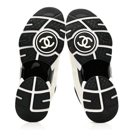 Chanel Mesh Suede Calfskin Grained Calfskin Womens CC Sneakers 39 White Black 5 of 8