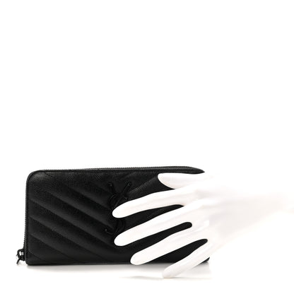 Saint Laurent Grain De Poudre Matelasse Chevron Monogram Monochrome Zip Around Wallet Black 2 of 6
