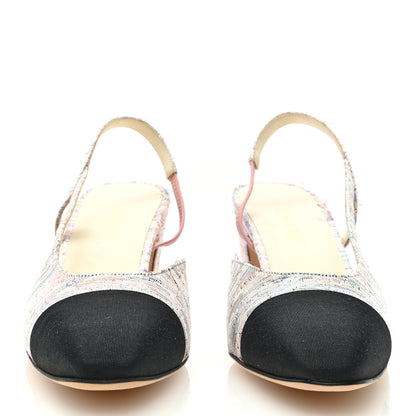 Chanel Tweed Grosgrain Cap Toe CC Slingback Pumps 41 Iridescent Multicolor Black 3 of 7