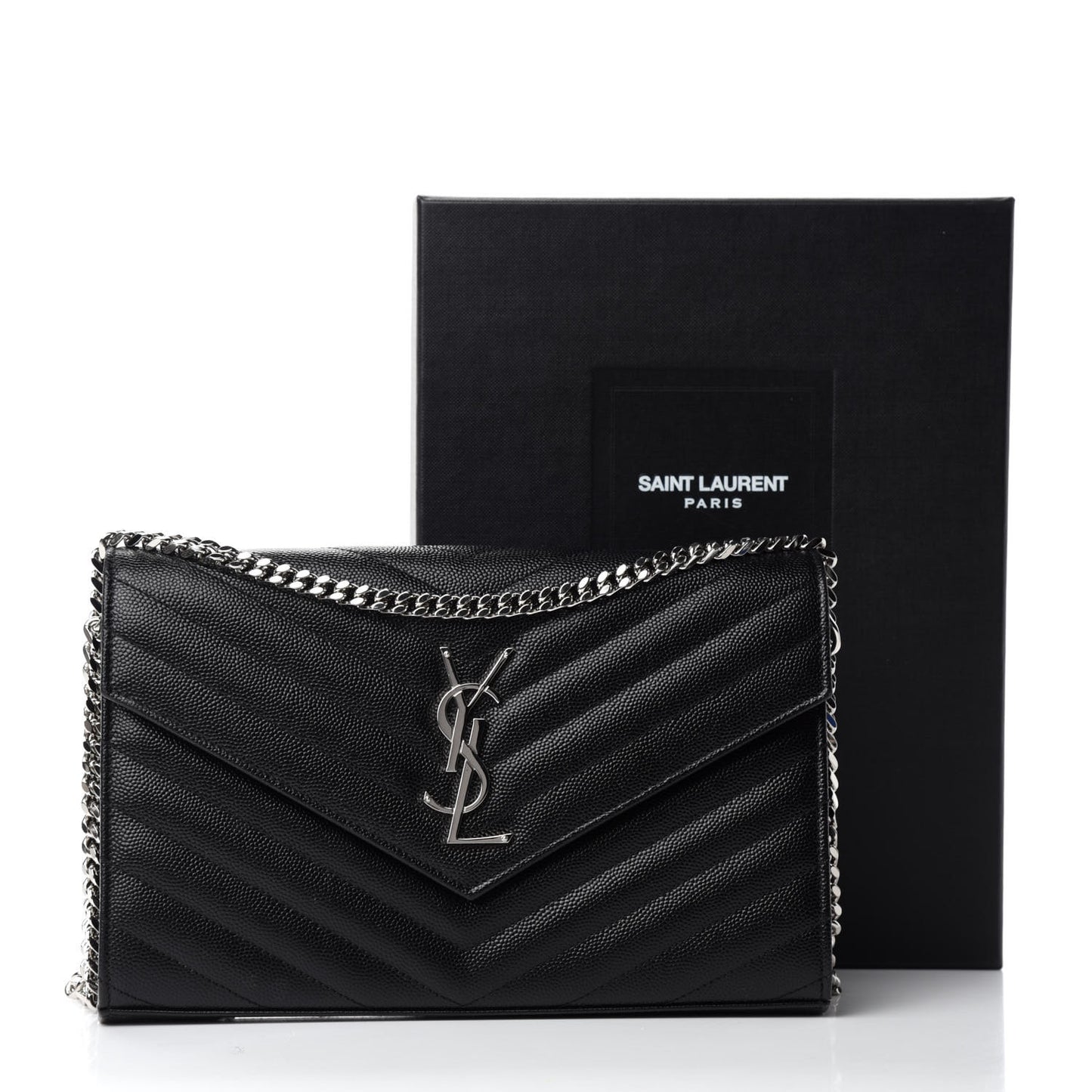 Grain De Poudre Matelasse Chevron Monogram Chain Wallet Black