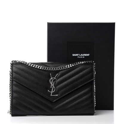 Saint Laurent Grain De Poudre Matelasse Chevron Monogram Chain Wallet Black 13 of 13