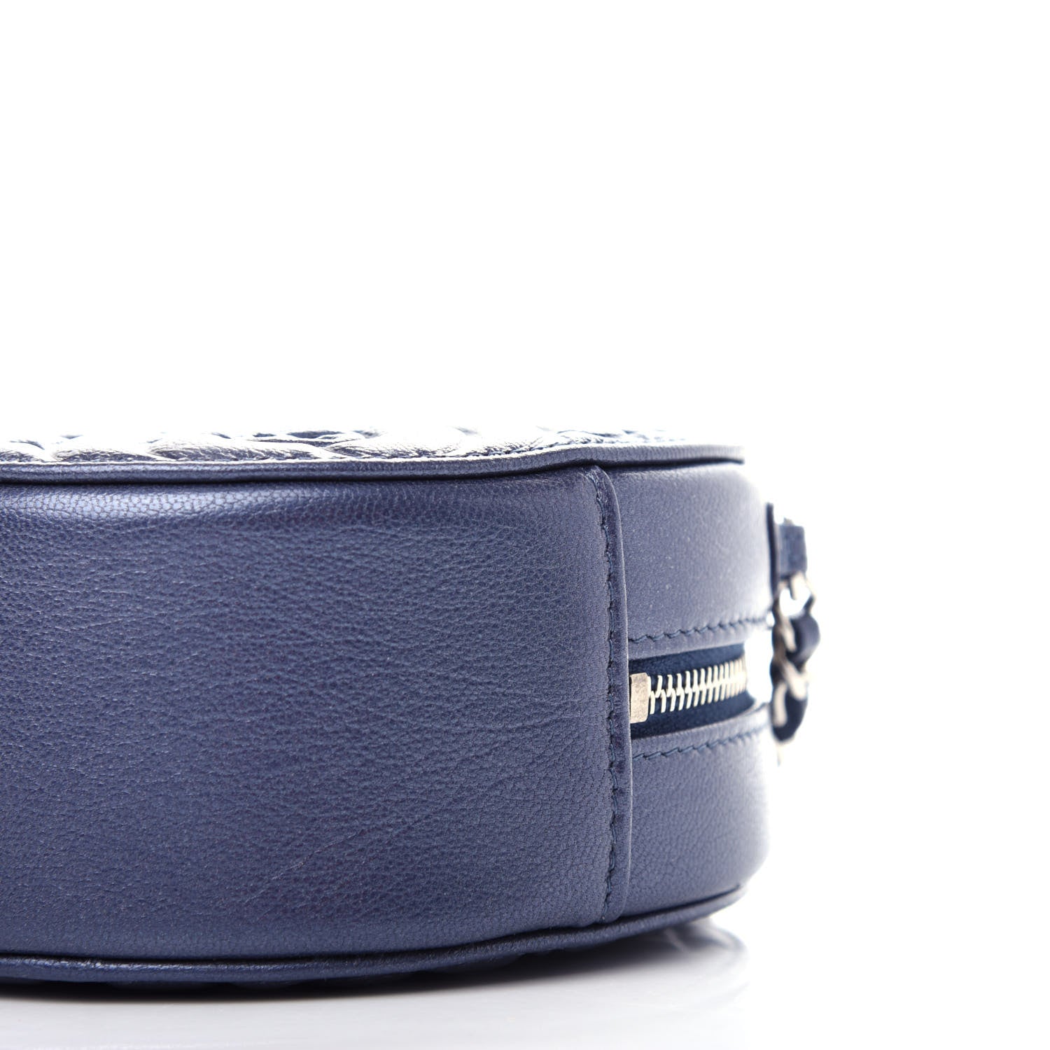 Chanel Goatskin Camellia Embossed Round Clutch With Chain Dark Blue 9 of 11
