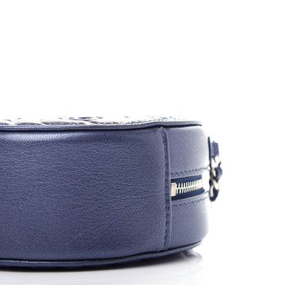 Chanel Goatskin Camellia Embossed Round Clutch With Chain Dark Blue 9 of 11
