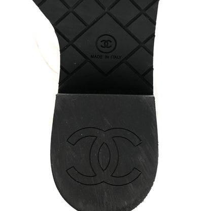 Chanel Pearly Calfskin Patent Calfskin Quilted Lace Up Boots 38.5 White Light Gray Black 8 of 18