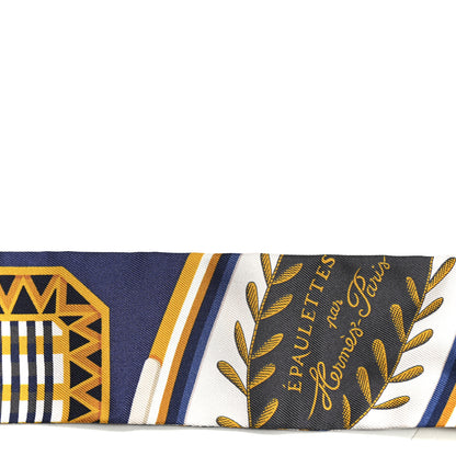 Hermes Silk Epaulettes De Gala Twilly Marine Gold White 3 of 4