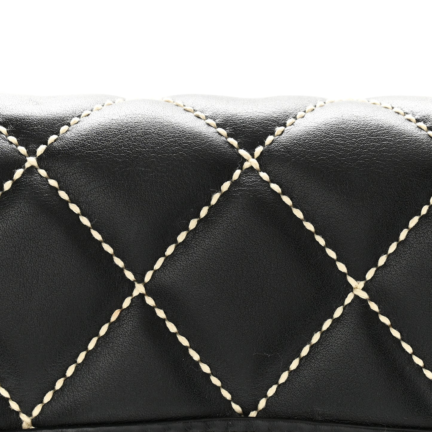 Calfskin Quilted Wild Stitch Large Top Handle Flap Black