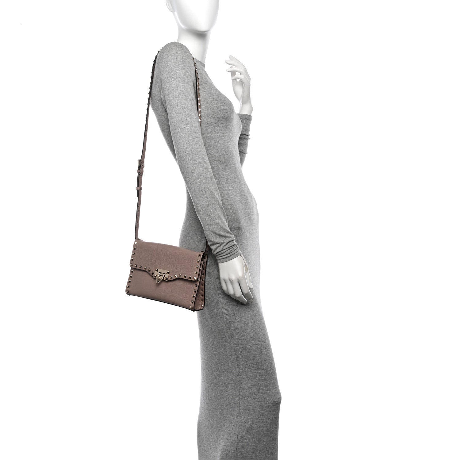 Valentino Garavani Pebbled Calfskin Medium Rockstud Flip Lock Crossbody Bag Poudre 2 of 9
