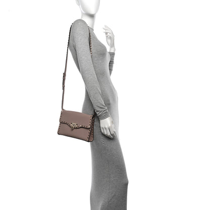 Valentino Garavani Pebbled Calfskin Medium Rockstud Flip Lock Crossbody Bag Poudre 2 of 9