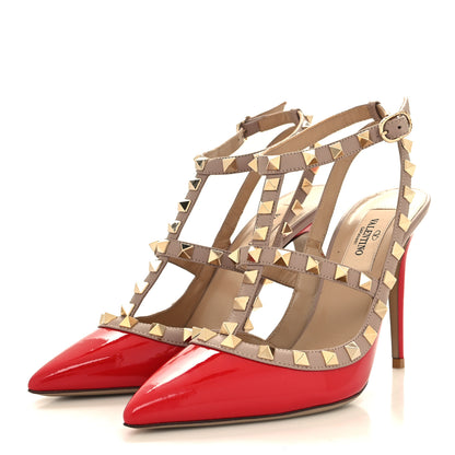 Valentino Garavani Patent Nappa Rockstud Ankle Strap 100mm Pumps 36.5 Rosso Valentino Poudre 3 of 8