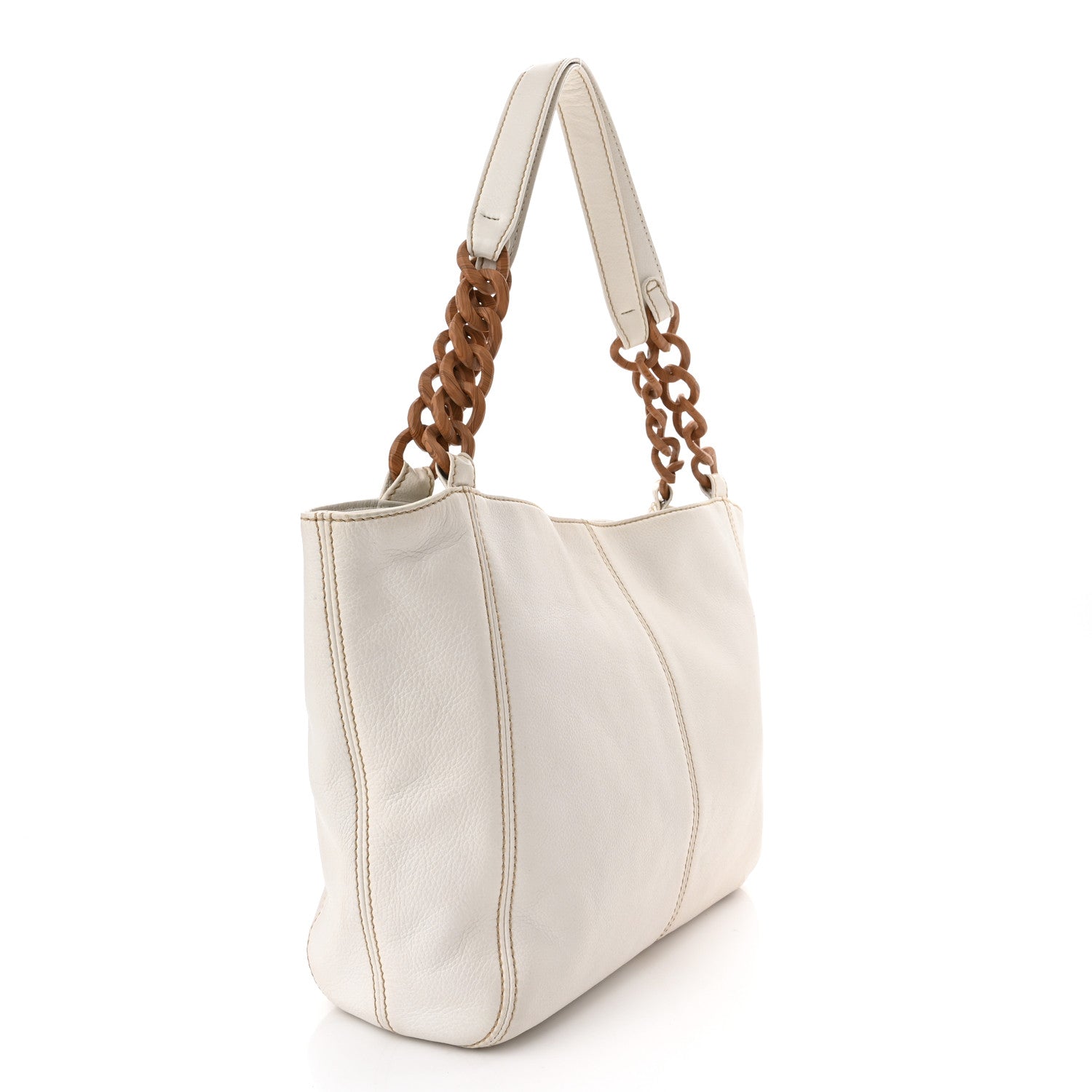 Chanel Calfskin Wood Chain Tote White 3 of 14