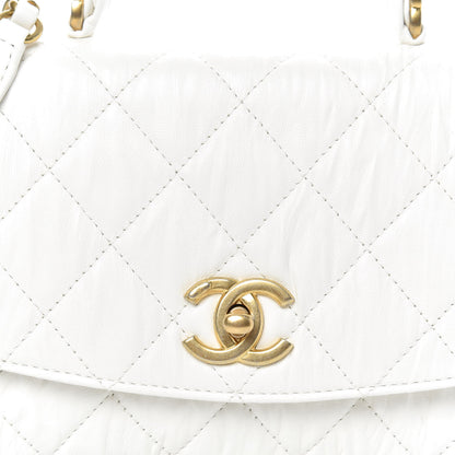 Chanel Crumpled Lambskin Quilted Small CC Links Top Handle Flap White 8 of 12