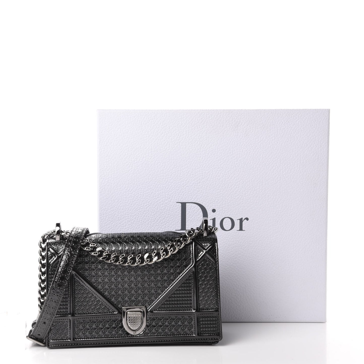 Metallic Patent Micro-Cannage Small Diorama Flap Bag Onyx Black