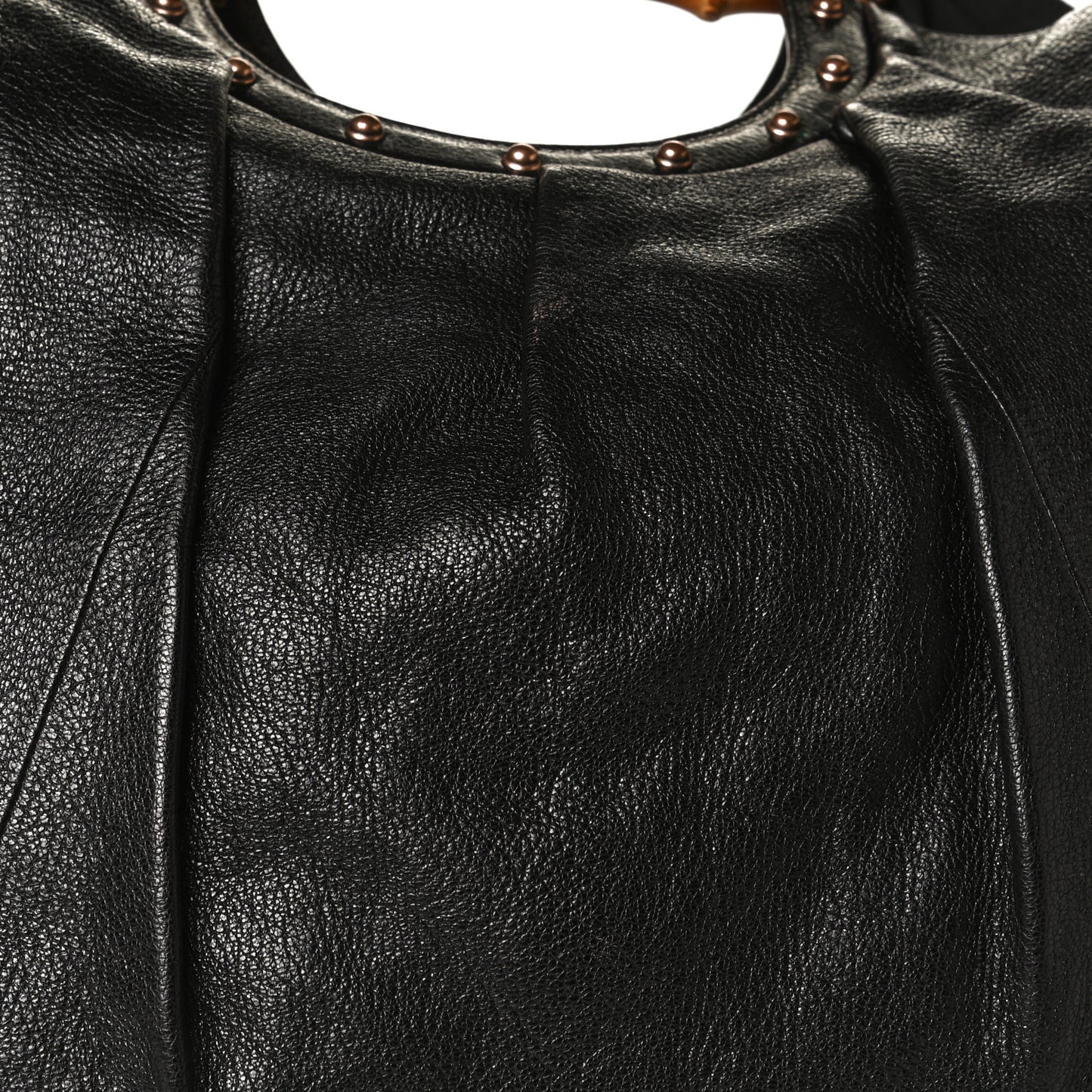 Calfskin Studded Large Bamboo Handle Tote Black
