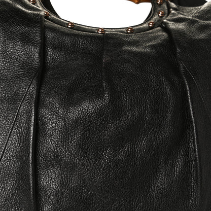 Gucci Calfskin Studded Large Bamboo Handle Tote Black 7 of 12