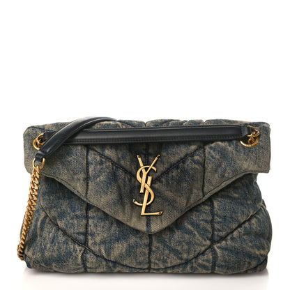 Saint Laurent Denim Quilted Small Loulou Puffer Monogram Chain Satchel Rodeo Blue 1 of 8