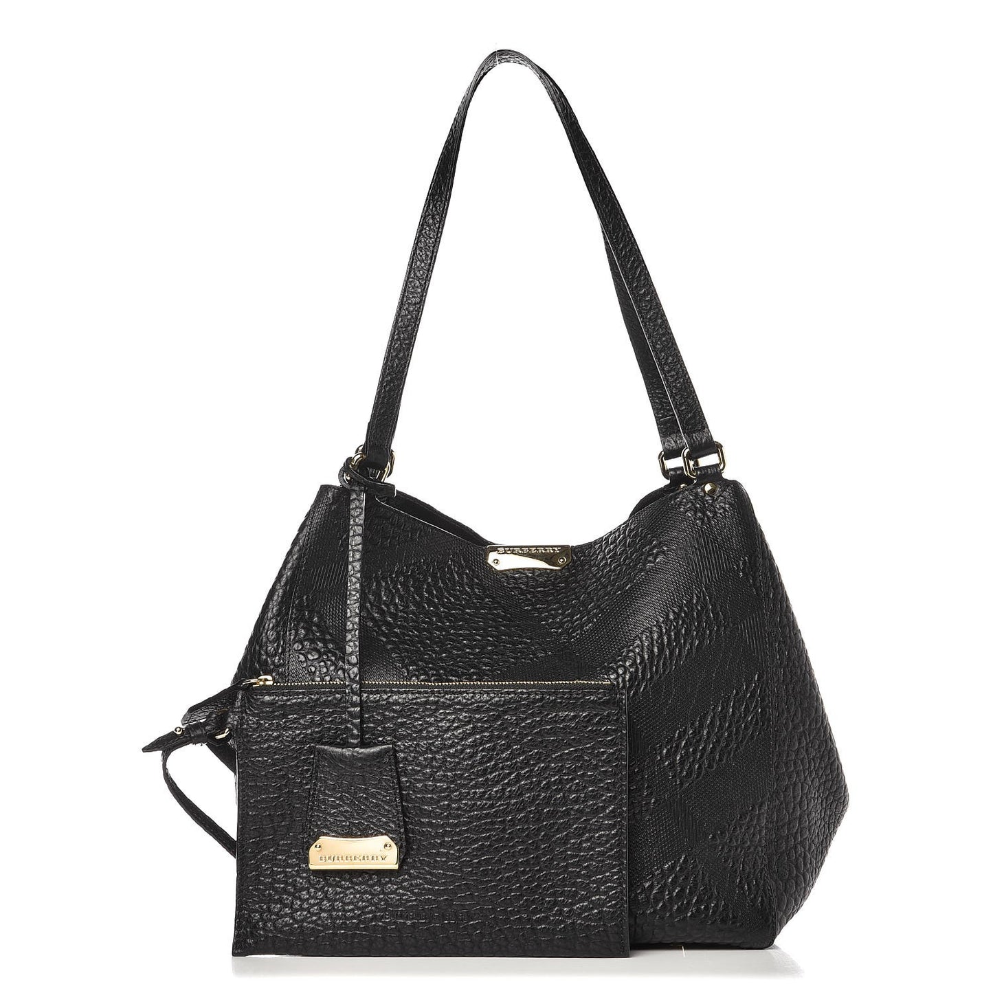 Signature Grain Calfskin Check Embossed Small Canterbury Tote Black