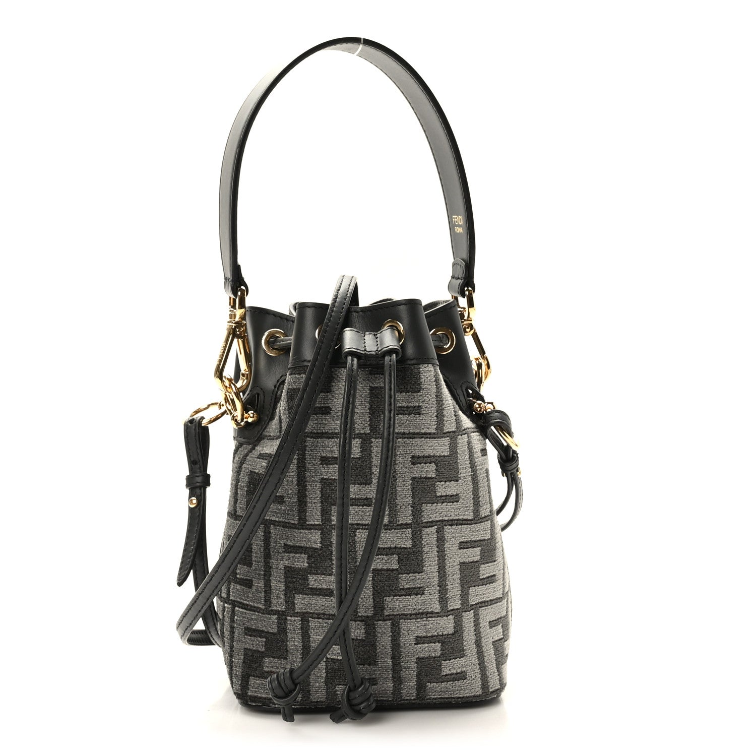 Fendi Chenille Vitello King FF Mini Mon Tresor Bucket Bag Antracite Asfalto 1 of 9