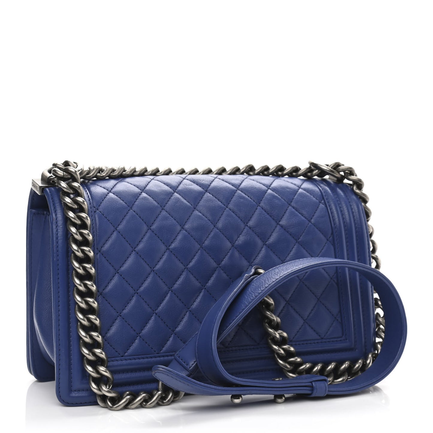 Calfskin Quilted Medium Boy Flap Blue