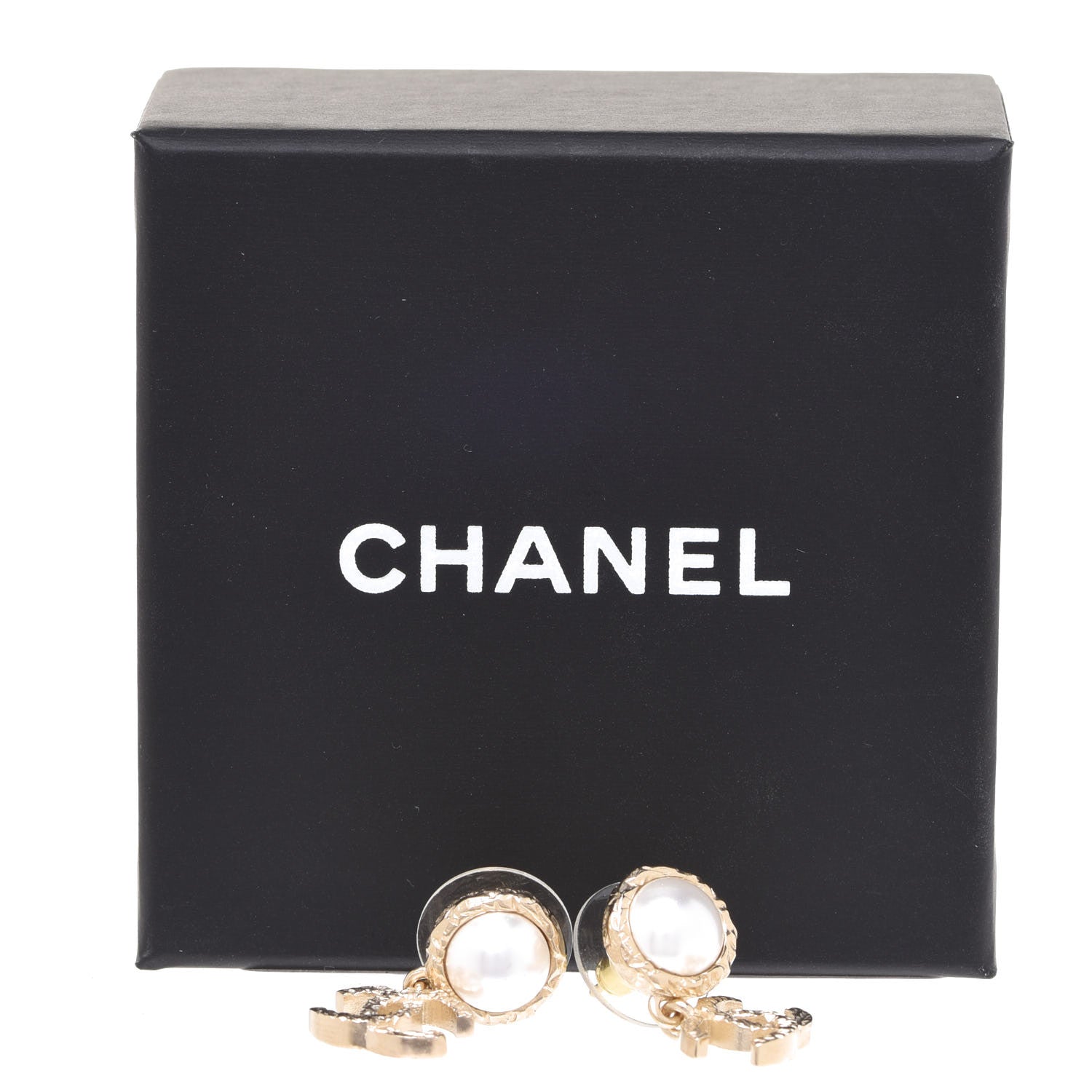 Chanel Pearl Hammered CC Drop Earrings Gold Pearly White 5 of 5
