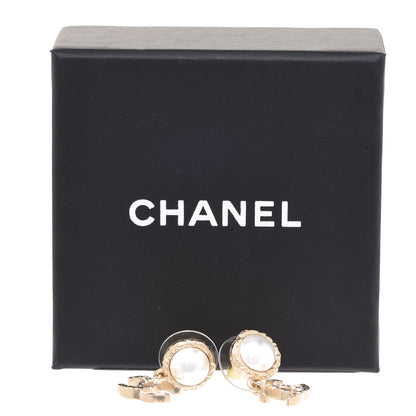 Chanel Pearl Hammered CC Drop Earrings Gold Pearly White 5 of 5
