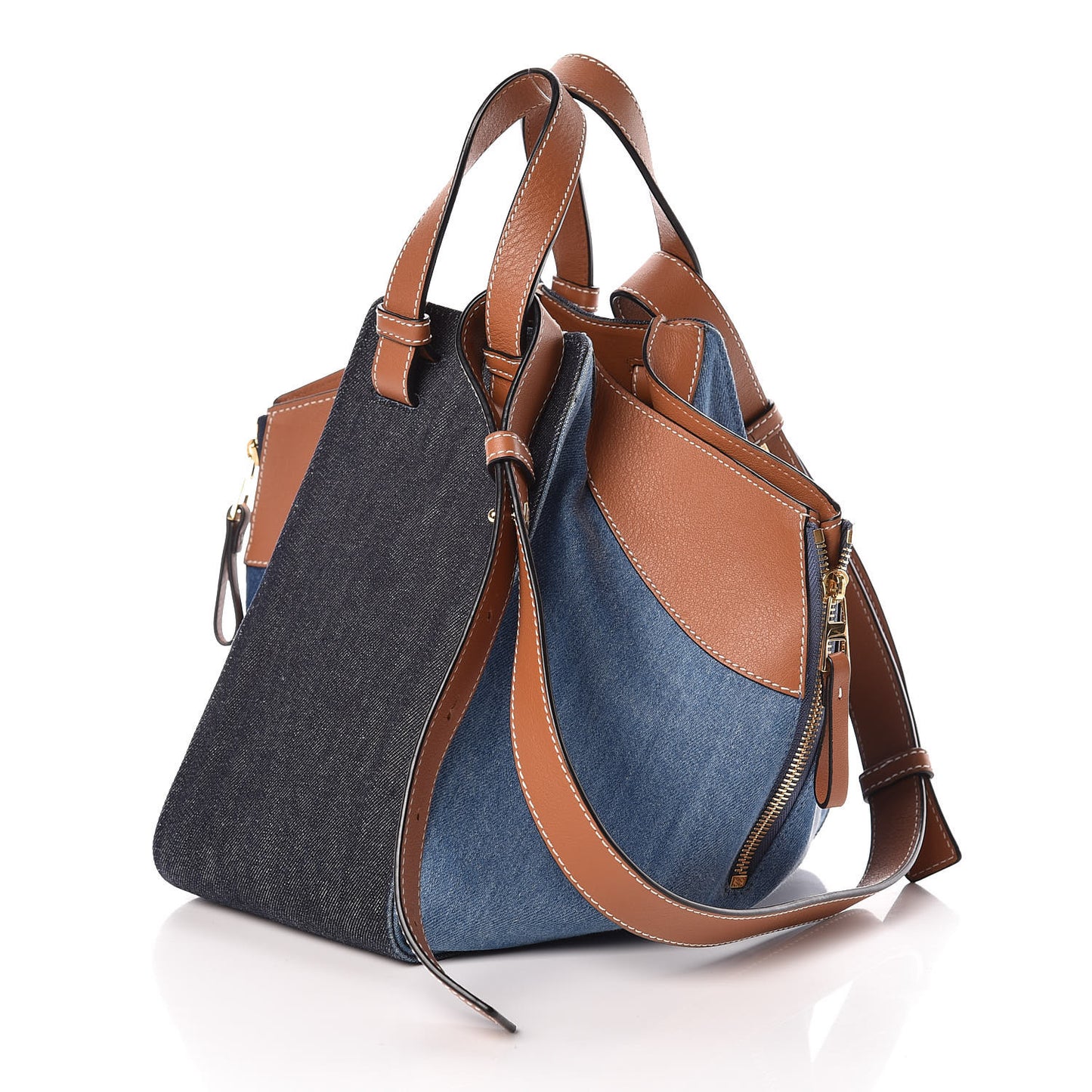 Calfskin Denim Small Hammock Shoulder Bag Blue Tan