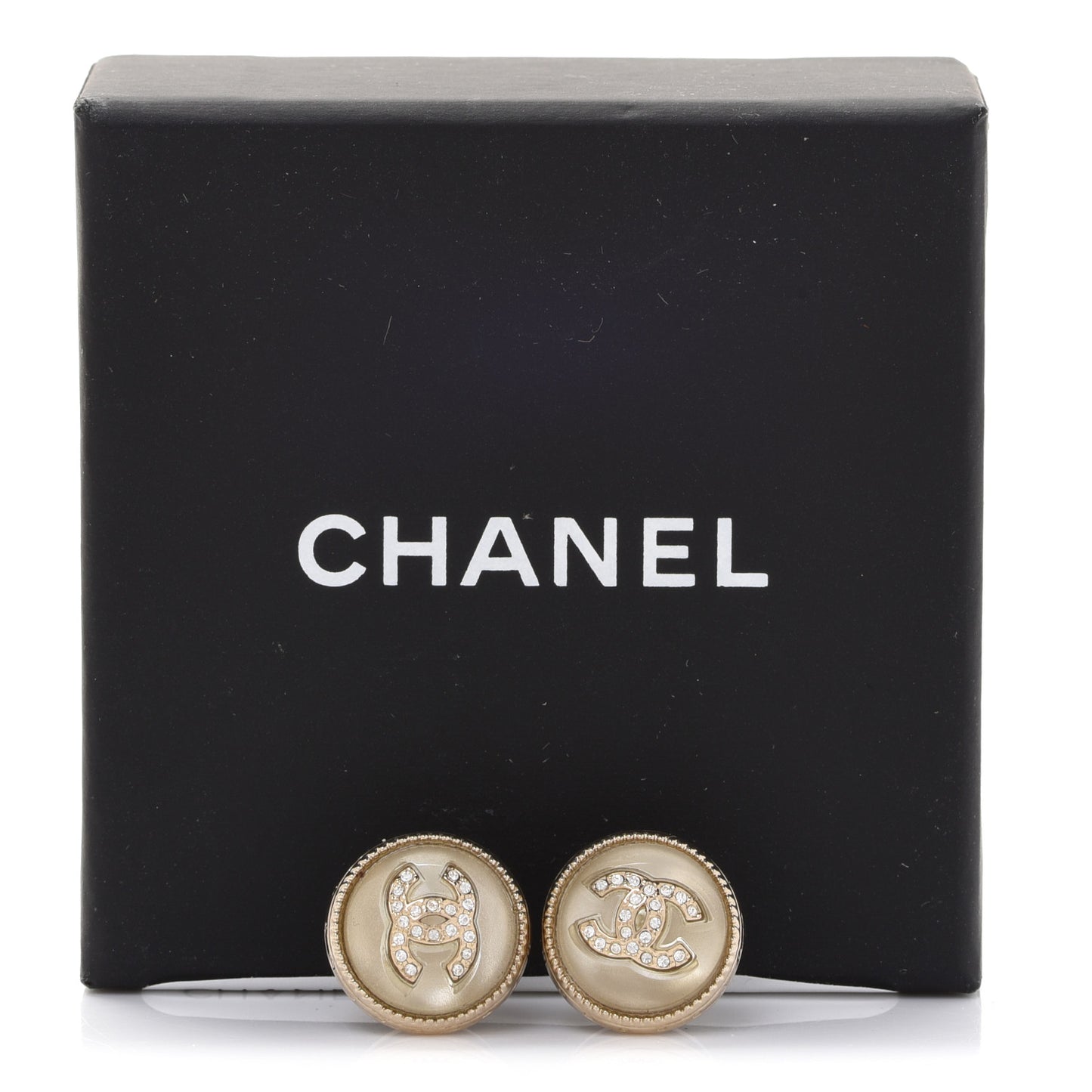 Pearl Crystal CC Round Earrings Light Gold