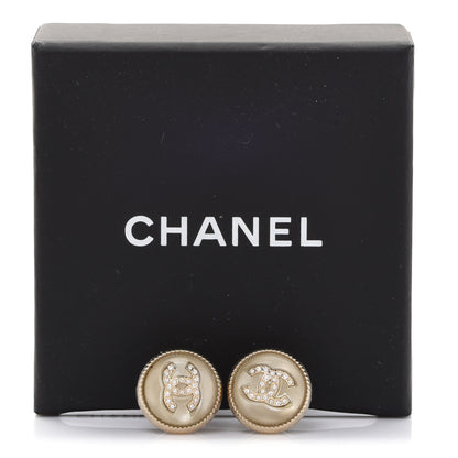 Chanel Pearl Crystal CC Round Earrings Light Gold 5 of 5