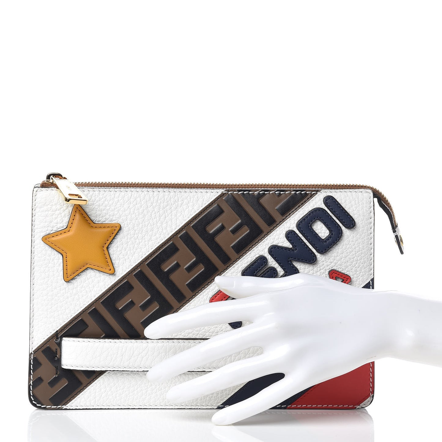 X FILA Cuoio Romano Vitello Century Mania Stars Clutch White Ice Ebano Multicolor