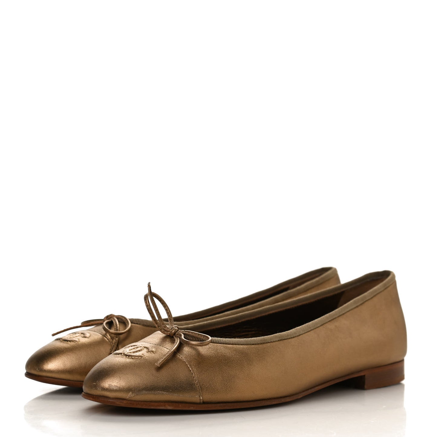 Metallic Lambskin CC Cap Toe Ballerina Flats 41 Bronze