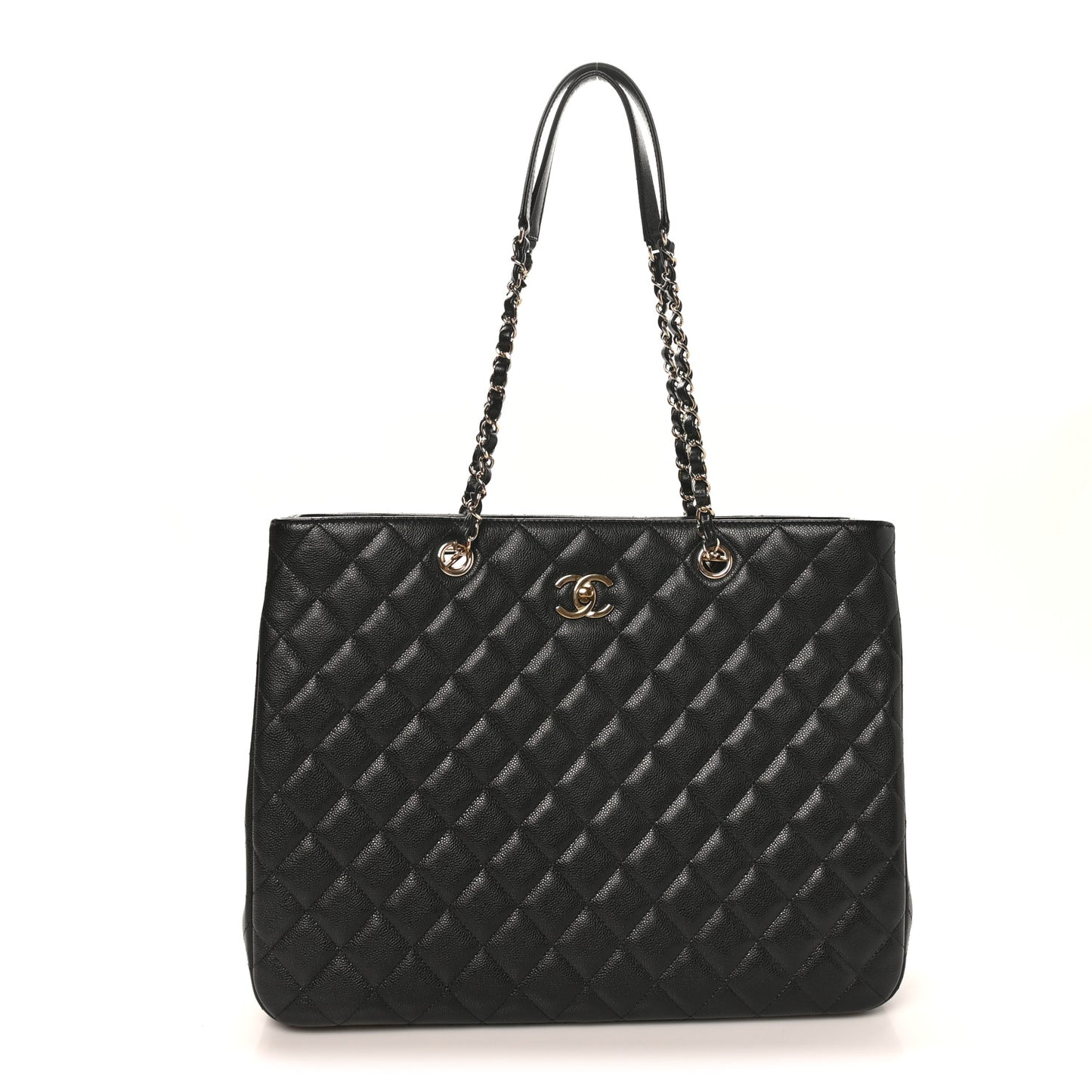 Caviar Quilted Large Shopping Tote Black