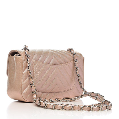 Chanel Iridescent Caviar Chevron Quilted Mini Rectangular Flap Light Gold 3 of 11