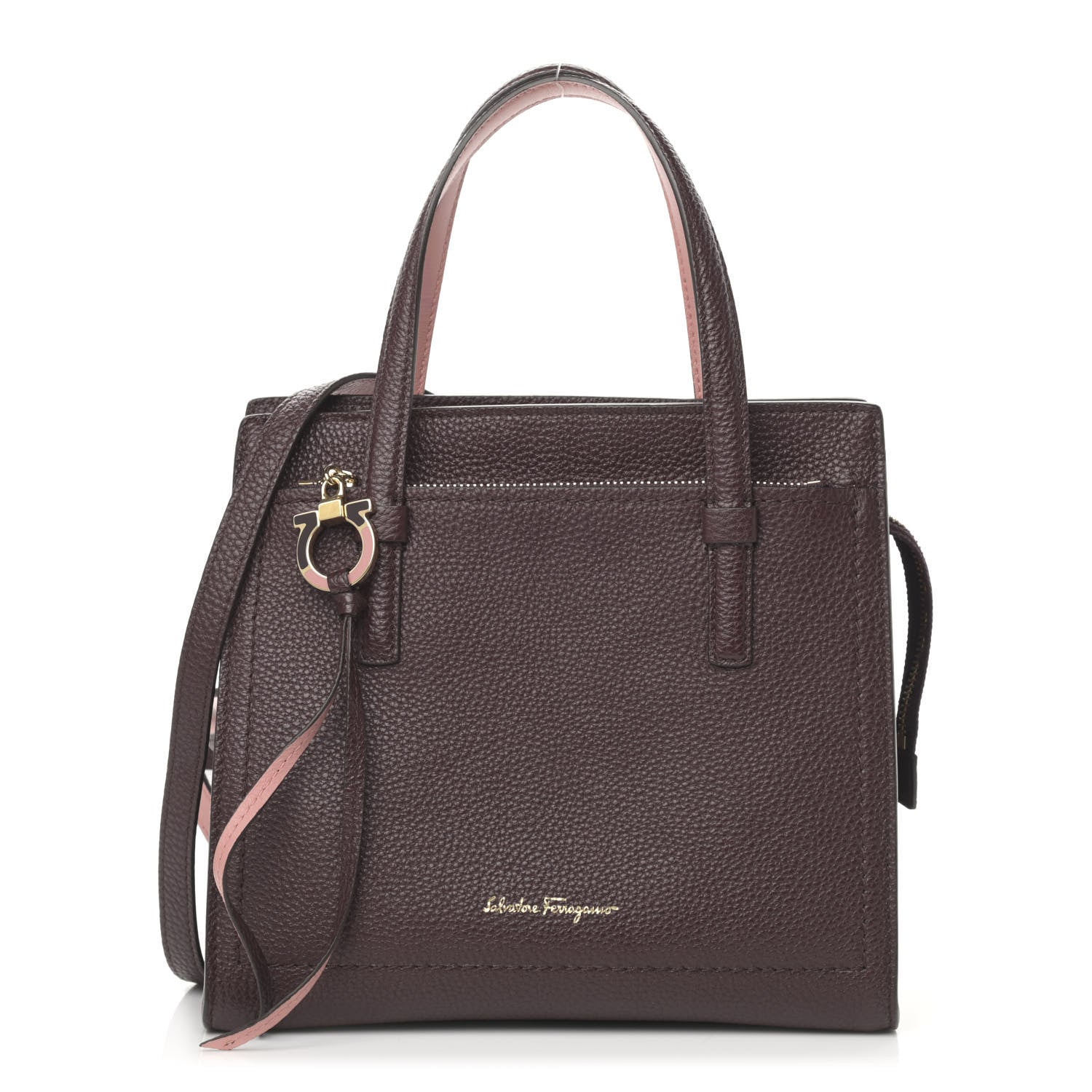 Salvatore Ferragamo Hammered Calfskin Double Handle Small Amy Tote Red 1 of 10
