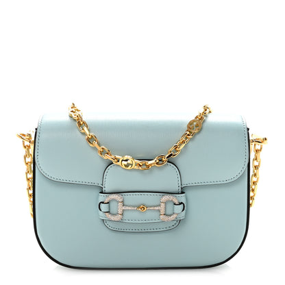 Gucci Azalea Calfskin Crystal GG Monogram Mini Horsebit 1955 Shoulder Bag Light Blue 1 of 10