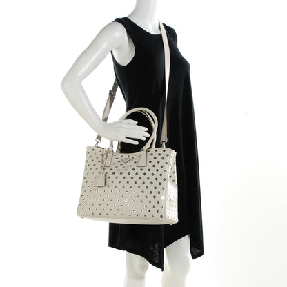 Prada City Calf Grommet Large Double Zip Tote Talco 2 of 7