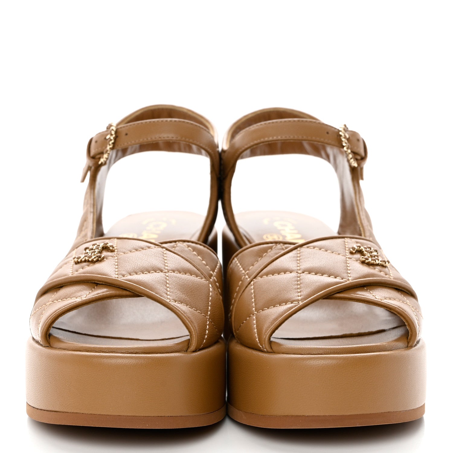 Chanel Lambskin Quilted CC Platform Sandals 36.5 Beige 2 of 10